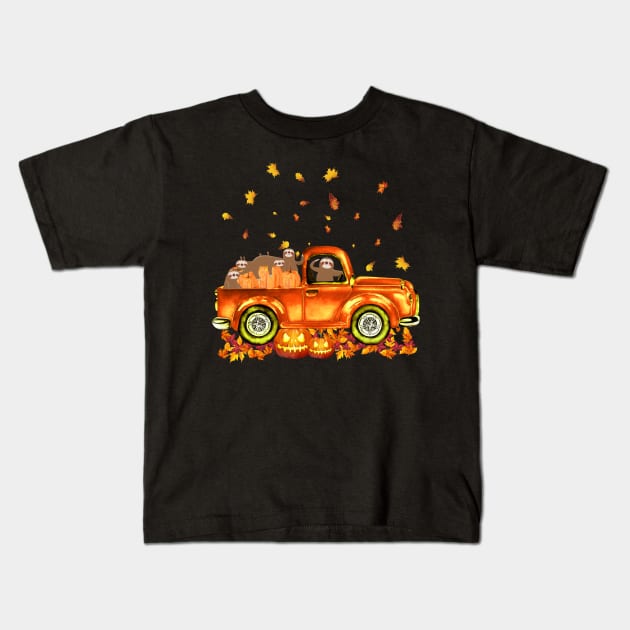Sloth Pumkin Car Autumn Halloween Kids T-Shirt by Margaretsantana